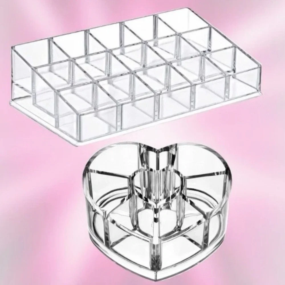 2 Clear Acrylic Makeup Vanity Organizers Cosmetics Displays | 23 Slots Total EUC